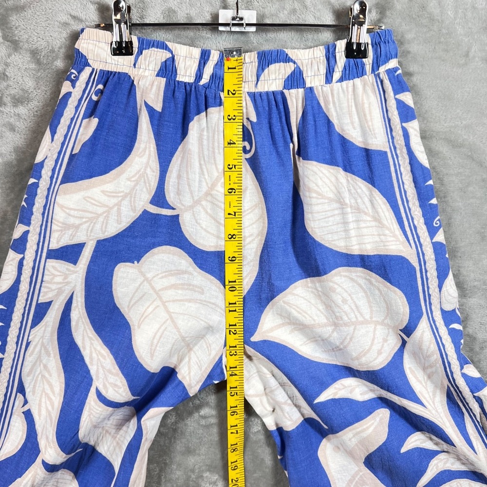 Rachel Zoe Pants Women's XS Wide Leg Linen Blend Crop Blue White Floral Pull On - Picture 7 of 11